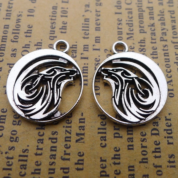 12 or 30PCS Antique Silver WOLF Charm Pendant --- DIY Jewelry Charm Bulk, Animal Charm Wholesale --- 17X20mm JHS854-WW57