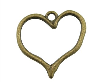 15 or 40PCS, Antique Bronze Tone HEART Connector Charm Pendant, DIY Jewelry Supply ---23x23mm GGB05-10718