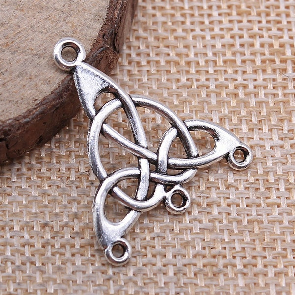 12 or 30PCS Antique Silver Tone Earrings Celtic Knot Connector Charm with 3 Loops, Bracelet Necklace Earrings Finding, 25X29mm GGS127-14172