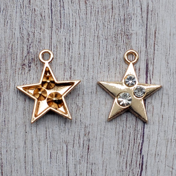 Clearance!  15PCS, Rhinestone Gold Tone Star Charms Pendants--- Earrings Necklace Charm, Jewelry Supply ---- 16X20mm, GC21-DY432