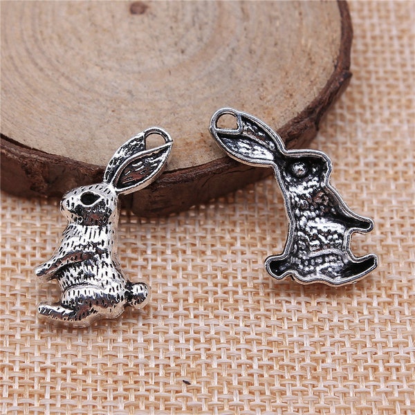 12 or 30PCS Antique Silver Bunny Charm Pendant, Rabbit Charm, Animal, Easter DIY Jewelry Supply --- XCS347 - 10216  29x19mm