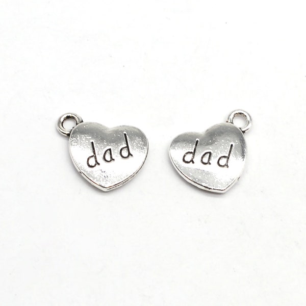 12/30PCS Antique Silver Tone DAD Pad Charm Pendant, Family Member Charms, Relationship, 2 Sided Same Memorial Word 15X18mm C04 Charm DAD