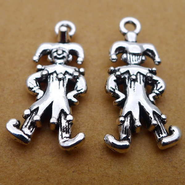 15 or 40PCS, Antique Silver Tone 3D CLOWN, JESTER, Joker Charm Pendant --  12X25mm, JHS112