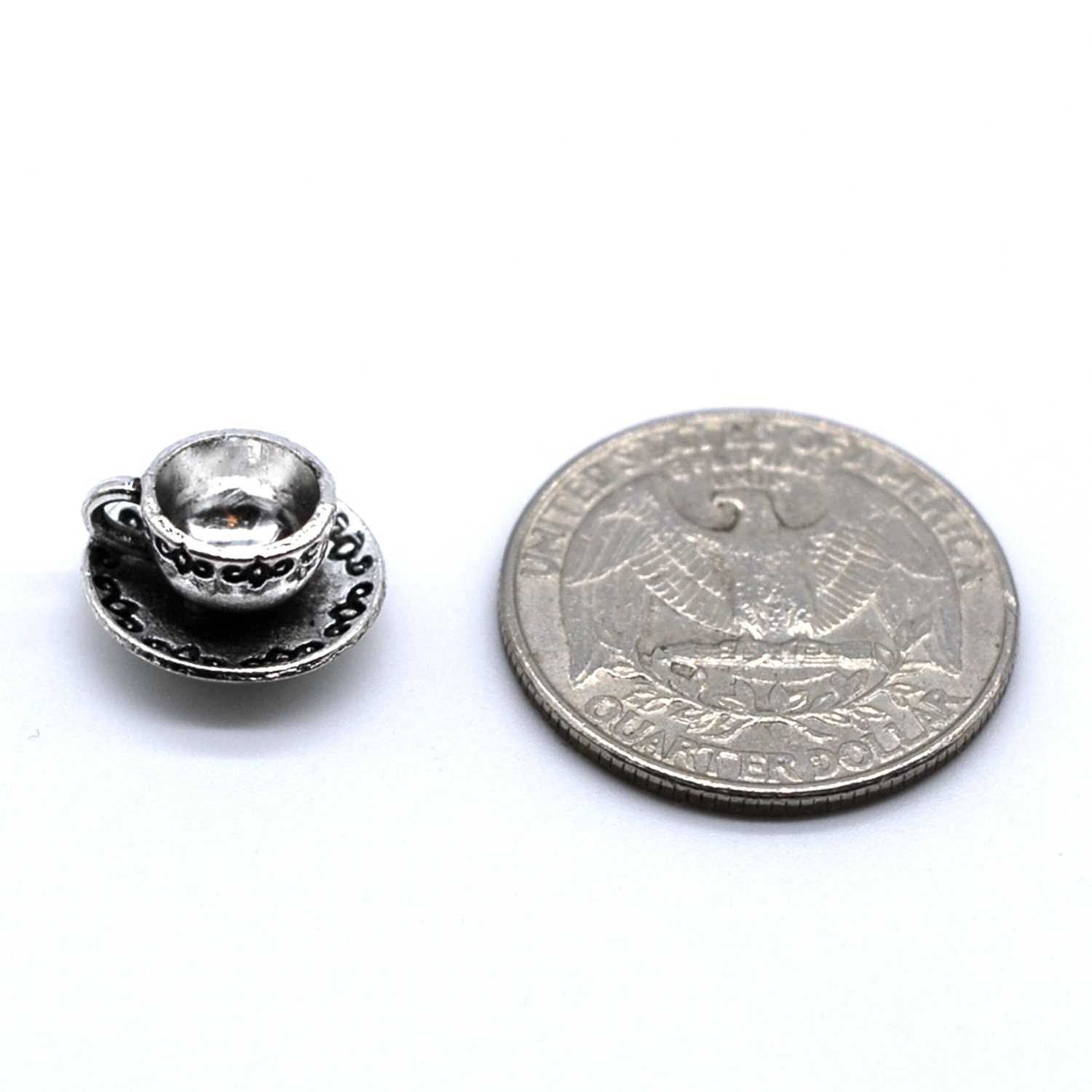6 or 15PCS, 3D Antique Silver Cup and Saucer Charm Pendant