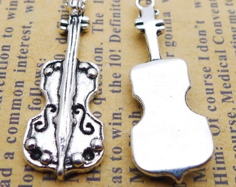 8 Violin Charms Antique Silver Tone SC1810 