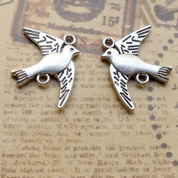 20 or 50PCS Antique Silver Charm SWALLOW Bird Connectors --- Inspiration Charms, Bird Charms Supply ---- 18mmX22mm, CC119---4131