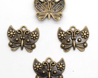 55x50x2mm 2Pcs Excellent Carved Brass Bronze Butterfly Pendant Bead  NN254