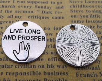 5 Quote Charms Word Pendants Live Long and Prosper Antiqued Silver 20mm 