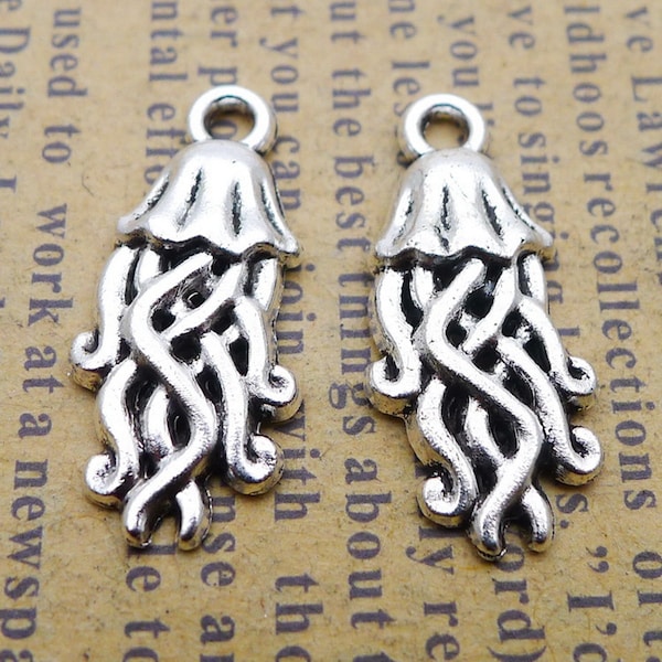 20 or 50PCS, Antique Silver Tone Jellyfish Charm Pendant, Ocean, Marine Animal Charm Pendant, DIY Jewelry Supply, 10X22mm, JHS165