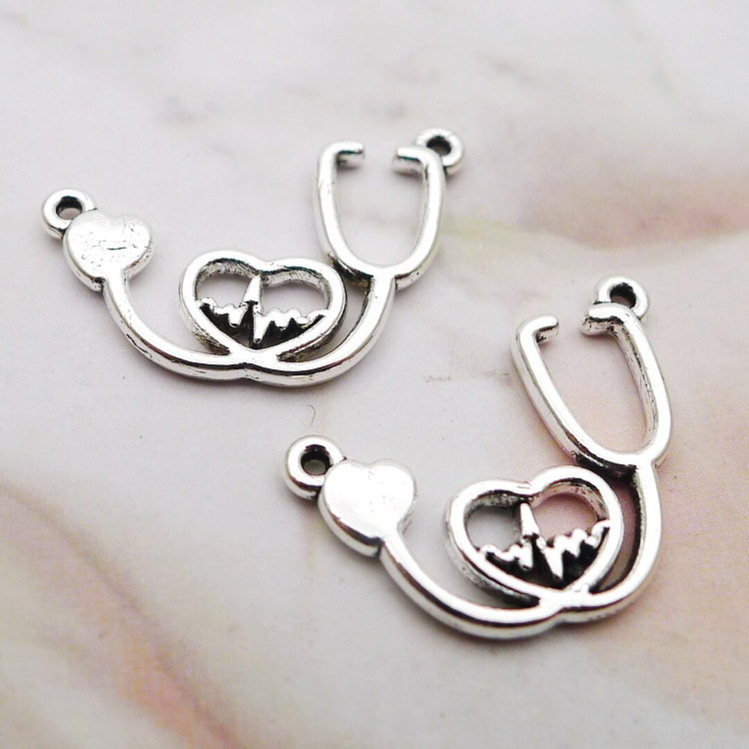 20 or 50PCS Bulk Sale, Silver Stethoscope and Heart Beating Charm