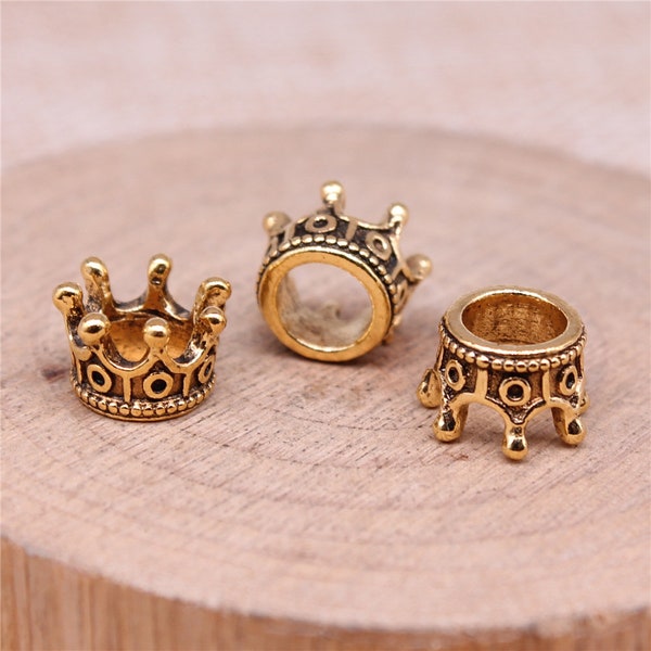 12 or 30PCS, Antique Gold Tone 3D Crown Spacer Bead Charm Pendant  --- DIY Jewelry Charms Supply ---- GGG19 - 10517 10x7x6mm