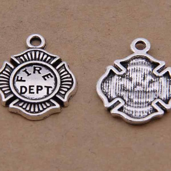 15 or 40PCS, Antique Silver Firefighter Charm, Fire Department Charm Pendant,  Fireman Charm  --- Inspiration Charms, 17X17mm, CC62