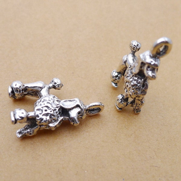 6 or 15PCS, Antique Silver Poodle Dog Charm Pendant, 3D Poodle Charm, Dog, Pet Charm --- Tibetan Silver Jewelry Supply, 16X23mm JHS237-384