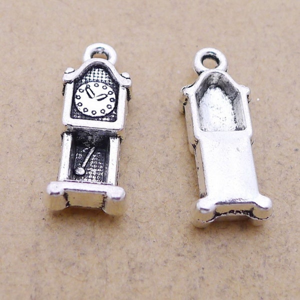 15 or 40PCS, Silver Tone 3D Grandfather CLOCK Charm Pendant, Inspiration Charms, Charms Supply, 8mmX21mm, JHS70-3960