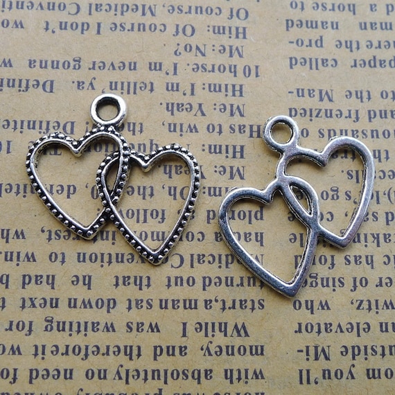 50pcs Heart Charm Double Heart Charm Valentine Charms Antique