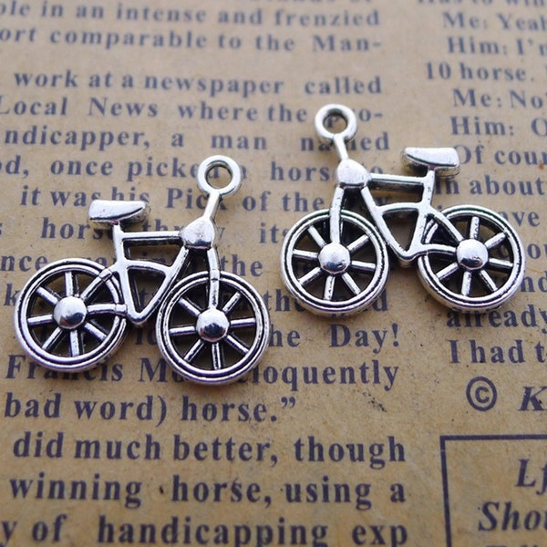 12 or 30PCS, Antique Silver BIKE BICYCLE 2 Sided Charm Pendant -- Inspiration Charms, Exercise Charms Supply ---- 19mmX20mm, JHS955-LD658