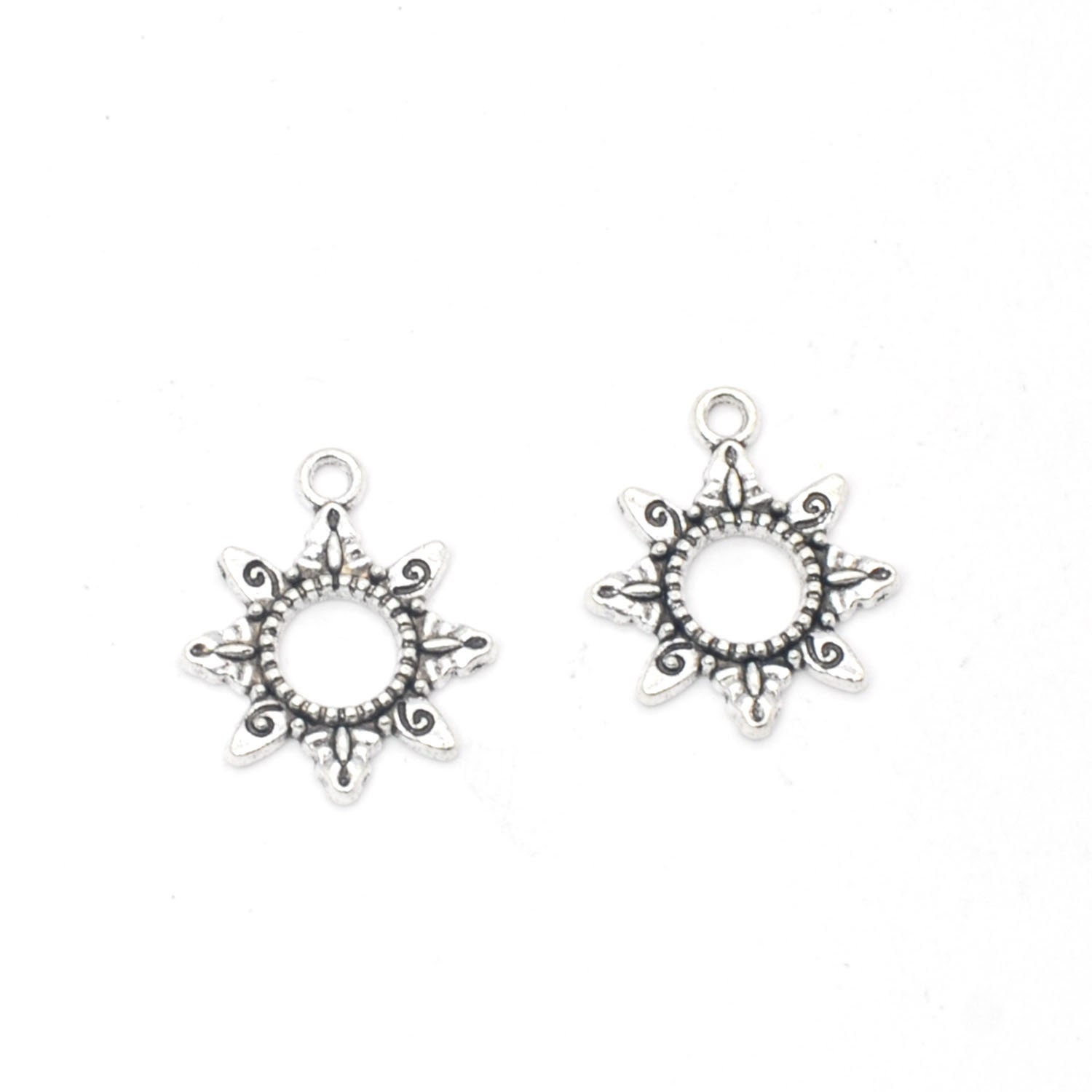 12 or 30PCS Antique Silver Tone Sun, Star, Flower Charm