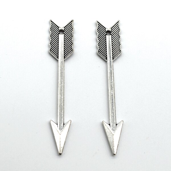 10 or 25PCS/Bulk Sale, Silver Tone Large ARROW  Charm Pendant, DIY Jewelry Charms Supply wholesale, 60X11mm CC109-7469