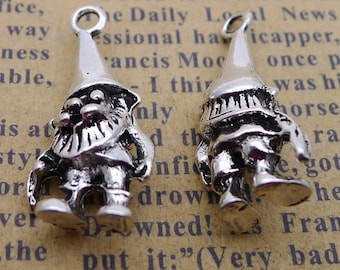 8 or 20PCS, Antique Silver Tone 3D Garden Gnome Charm Pendant, Vintage Style Jewelry Supply ---- 11X22mm, JHS232-8186