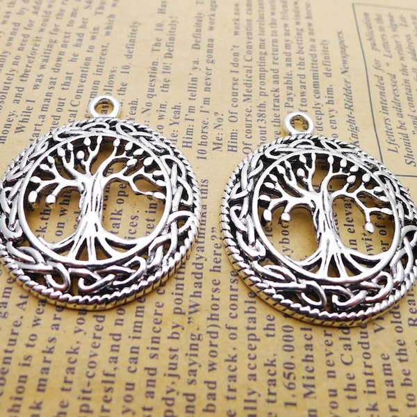 3 or 8PCS, Antique Silver Tone Tree of Life Large Ornate Filigree Pendant Charm, Family Tree Ornament Jewelry Supply 35X42mm, JHS321