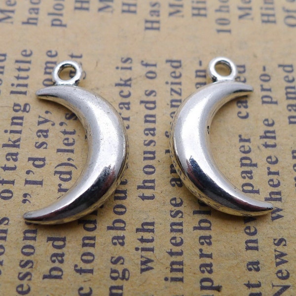 20 or 50PCS, Antique Silver CRESCENT MOON Charm Pendant, Plain Crescent Moon Charm, 10X18mm, JHS383-WW50