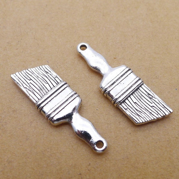 15 or 40PCS, Antique Silver Paint Brush Charm Pendant, Painter Tool Charm, Tibetan Silver Tone Jewelry Supply, 10mmX27mm, JHS09-387