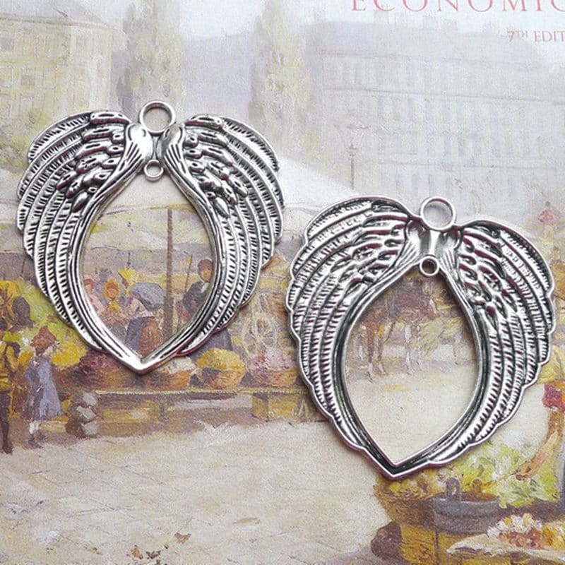 Kawaii Angel Wing Charms | Silver Wing Outline Pendant | Small Open Bezel Charm | Mini Wing Drop | Cute Jewellery Making (12pcs / Tibetan Silver / 8mm