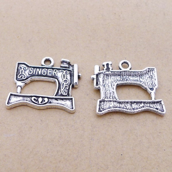 20 or 50PCS, Antique Silver Tone Sewing Machine Charm Pendant, Seamstress Sewing Charm, Tailor Charm Pendant  ---- 21X18mm,  CC101-2738