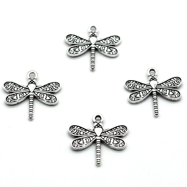 15PCS or 40PCS, Antique Silver Dragonfly Charm Pendant, 2 Sided Insect Charm Pendant, DIY Jewelry Supply, 20X21mm, JHS226-0013