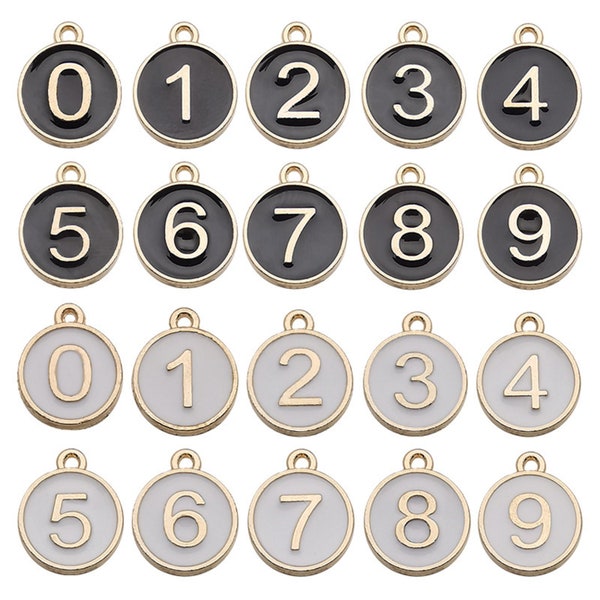 10PCS Enamel Number Charm Pendant Collection, Earrings Necklace Bracelet Charm --- Black White Charm Bulk Wholesale C19