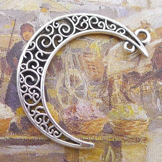 Memorial Charms Supply 20PCS//Bulk Sale Silver Tone MOON Charm Connector CC03