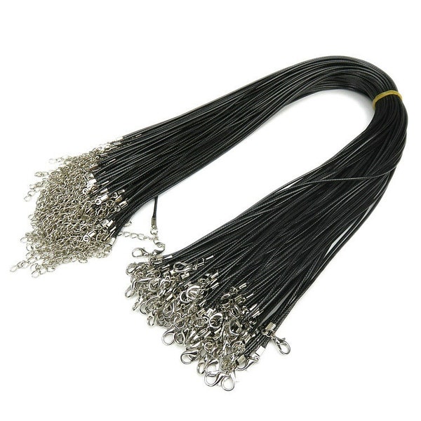9PCS 2.0 mm wide, High Quality Black Waxed Necklace Cord Bulk with Clasp, Adjustable, for Jewelry Making, 18"+2" Extender