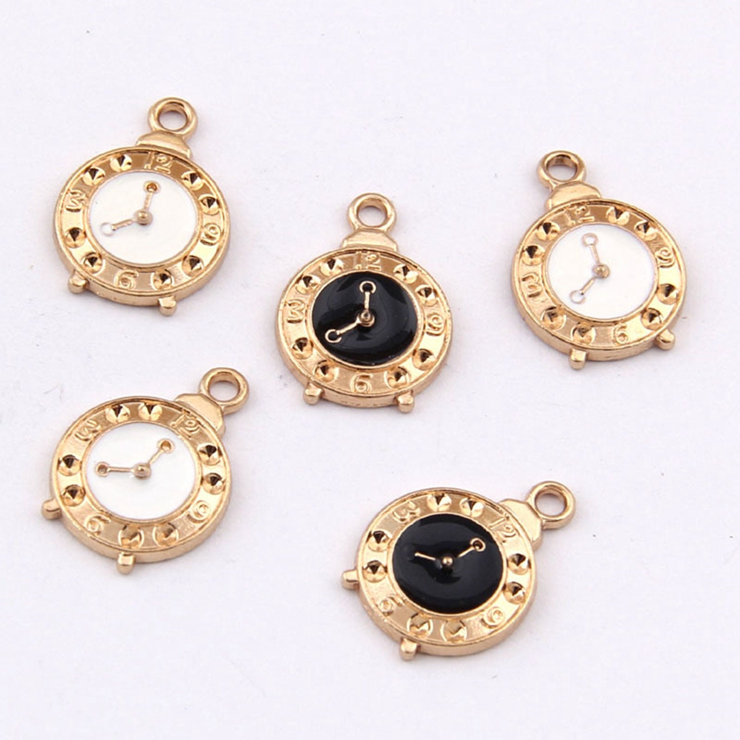 8 or 20PCS, Enamel Gold Tone CLOCK Charm Pendant, Earrings