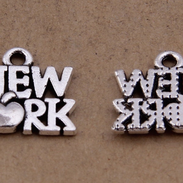 25 or 60PCS Bulk Sale, Antique Silver "NEW YORK" Charm Pendant --- DIY Jewelry Charms supply,  Charms Supply ---- 14mmX13mm, CC116-2416