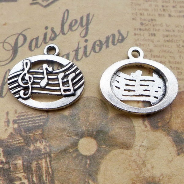 20 or 50PCS, Antique Silver MUSICAL NOTES Charm Pendant, Music Symbols Sign Charm Pendant, Musician Charm --- 18mmX20mm, JHS99-0037