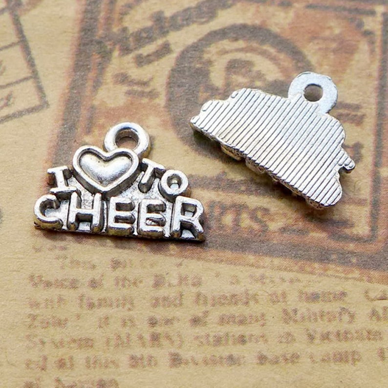 40pcs-I love to cheer charms silver Cheerleader Charm pendants  14x10mm