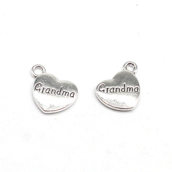 12 or 30PCS Antique Silver Tone Grandma Heart Pad Pendant, 2 Sided Family Charms, DIY Memorial Jewelry Supply, 15X18mm C04 Charm GRANDMA