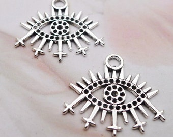 15 or 40PCS, Antique Silver Tone EYE Charm Pendant, Earrings, Necklace DIY Jewelry Charm Supply, Charm Wholesale 20X22mm JHS721