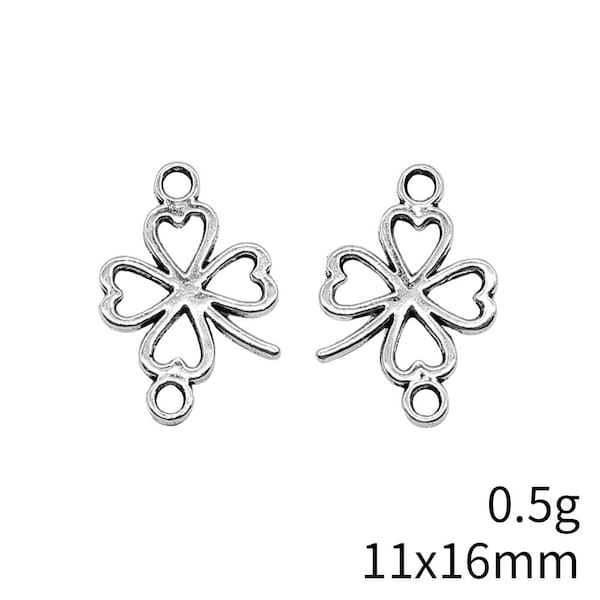 25 or 60PCS Antique Silver Tone Four Leaf Clover Charm Connector, Shamrock Charm, 4 Leaf Clover Charm 11X16mm XCS103-13624