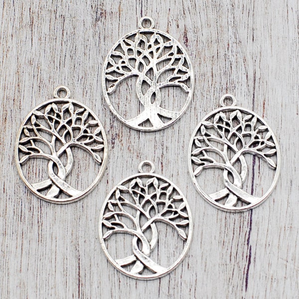 8 or 20PCS, Antique Silver Tree of Life Filigree Oval Charm Pendant, Circle Of Life Tree Charm, DIY Jewelry Supply, 24mmX31mm, CC10