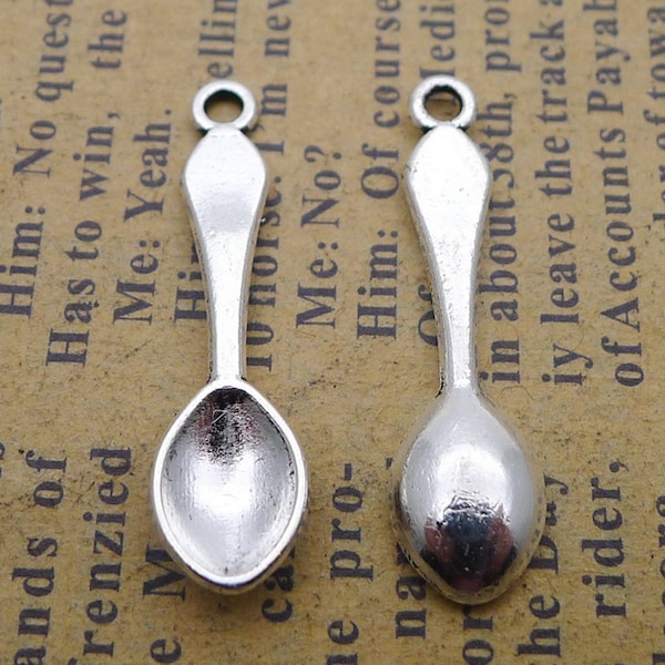 25 or 60PCS, Antique Silver Tone Small Spoon Charm Pendant, Desert Spoons Charm Pendant - Kitchen Utensil Charms - 7X26mm, JHS160-1008