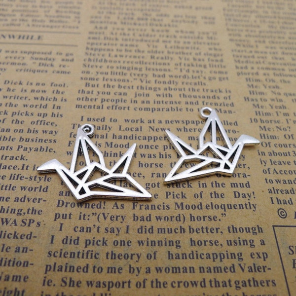 12 or 30PCS Antique Silver Origami Crane Charm, Paper Crane Charm Pendant, DIY Jewelry Charm Supply, 23X30mm JHS243-596