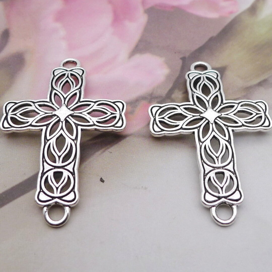【誠実】 Curved Tone Silver 8/20PCS Filigree Connector Charm Cross 小物