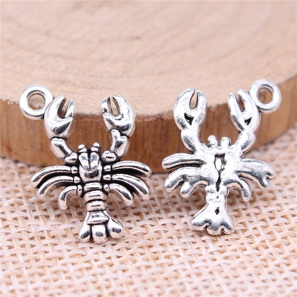 8 or 20PCS Antique Silver Tone Crawfish, Crayfish, Crawdad Charm Pendant,  Crustacean, Chef Charm Pendant, XCS344 - 15306   19X14mm