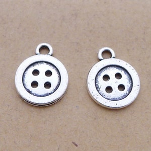 25PCS or 60PCS, Antique Silver Tone Button Charm Pendant, Sewing Charm Pendant  --- DIY Jewelry Charm Supply --- 15X12mm CC94-6664