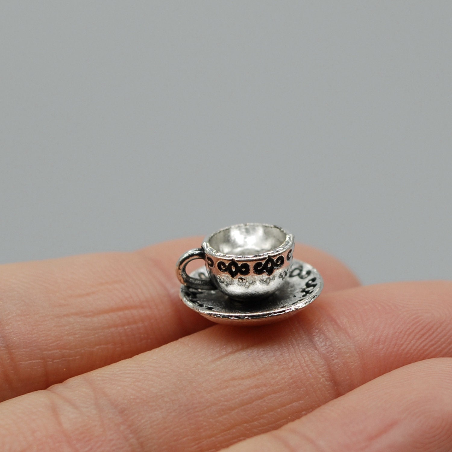 6 or 15PCS, 3D Antique Silver Cup and Saucer Charm Pendant