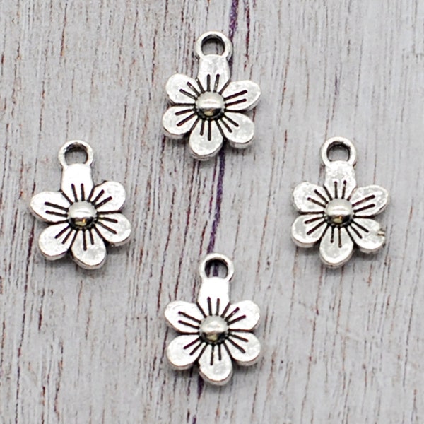 30 or 80PCS, Antique Silver Tone Tiny FLOWER Charm Pendant --- DIY Jewelry Charm Supply ---- 9X12mm JHS758-3091