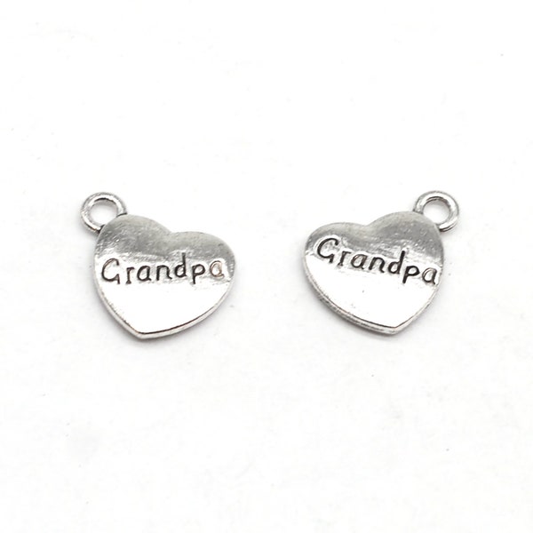 12 or 30PCS Antique Silver Tone Grandpa Heart Charm Pendant, 2 Sided Family Charms, DIY Memorial Jewelry Supply, 15X18mm C04 Charm GRANDPA