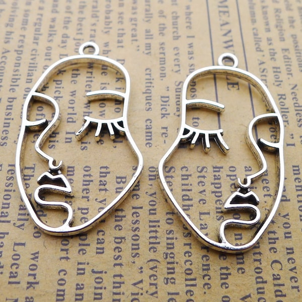 10 or 25PCS, Antique Silver FACE Charm Pendant --- DIY Jewelry Supply, Women Face Charm - 22mmX38mm, JHS178