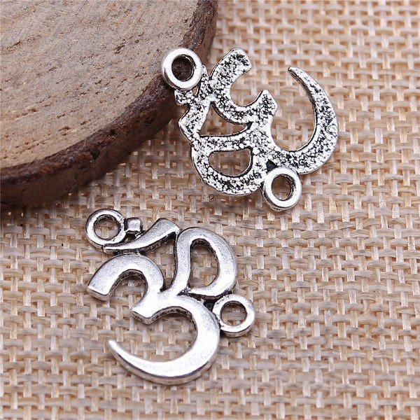 20 or 50PCS, Antique Silver OM, OHM Yoga Sign Charm Connector, Yoga Symbol DIY Jewelry Supply 15X20mm XCS21-13193